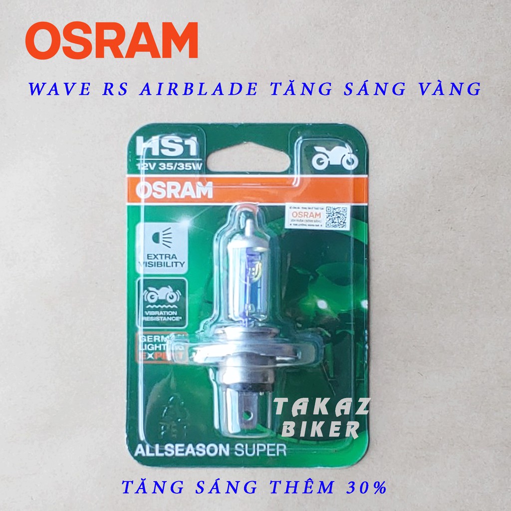 Bóng đèn HAL OSRAM HS1 Air Blade, Wave RS , Exciter , Vison tăng sáng phá sương màu vàng nắng 64185ALS-01B 35/35W 12V