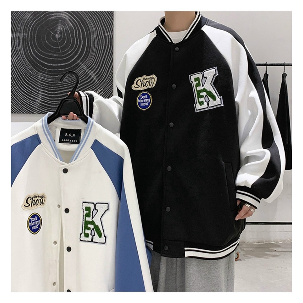 Áo Khoác Mùa Đông Chữ K Phối Tay Kiểu Dáng Unisex Nam Nữ Dáng Trẻ Trung Năng Động Mặc Áo Đôi Nhóm