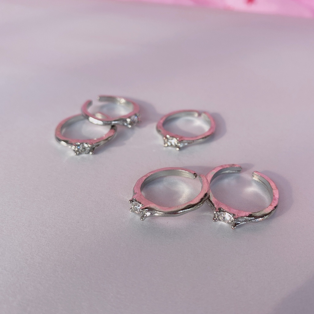 Nhẫn Kim Loại Đính Đá Thiết Kế Đơn Giản Phong Cách hip hop