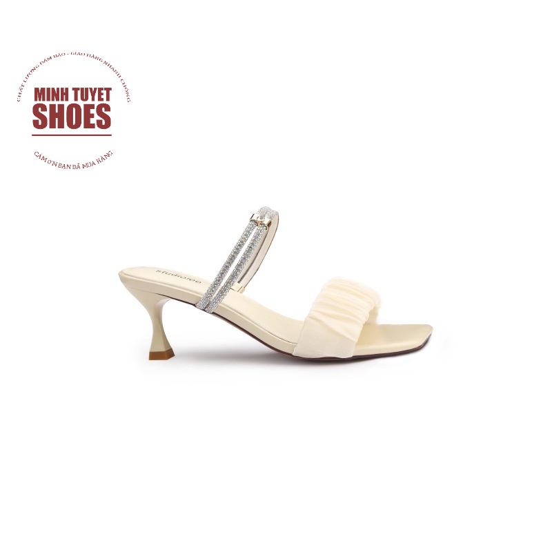 giày cao gót nhọn 6cm-7cm minhtuyetshoes guốc nữ quai ngang nhún bèo voan mẫu mới hè 2022