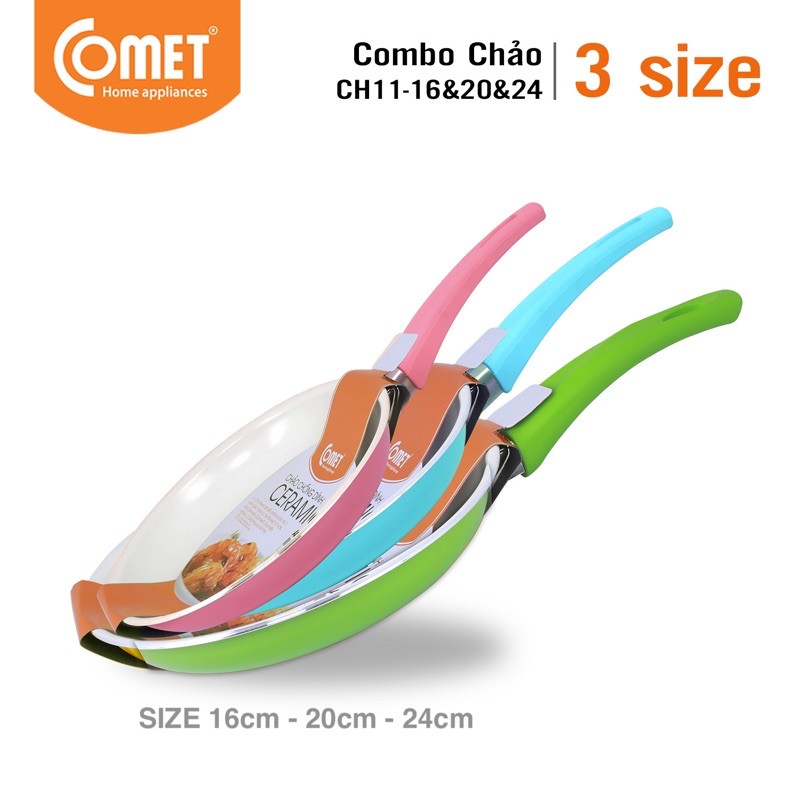 Combo 3 chảo chống dính Ceramic Comet CH1116 &amp; CH1120 &amp; CH1124