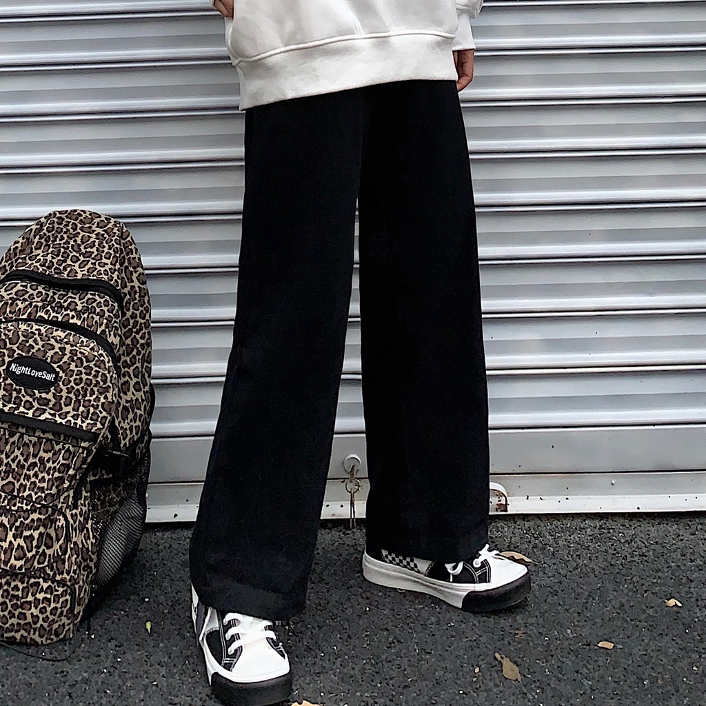 Quần ống đứng rộng bằng cotton lưng thun thời trang thu đông phong cách đơn giản 226761