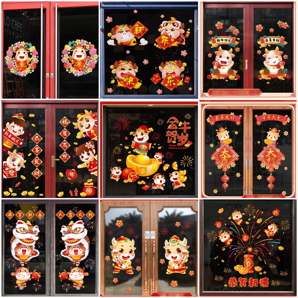 Decal trang trí tết có keo 90x60cm - hình dán sửu nhi năm mới GD147 | BigBuy360 - bigbuy360.vn