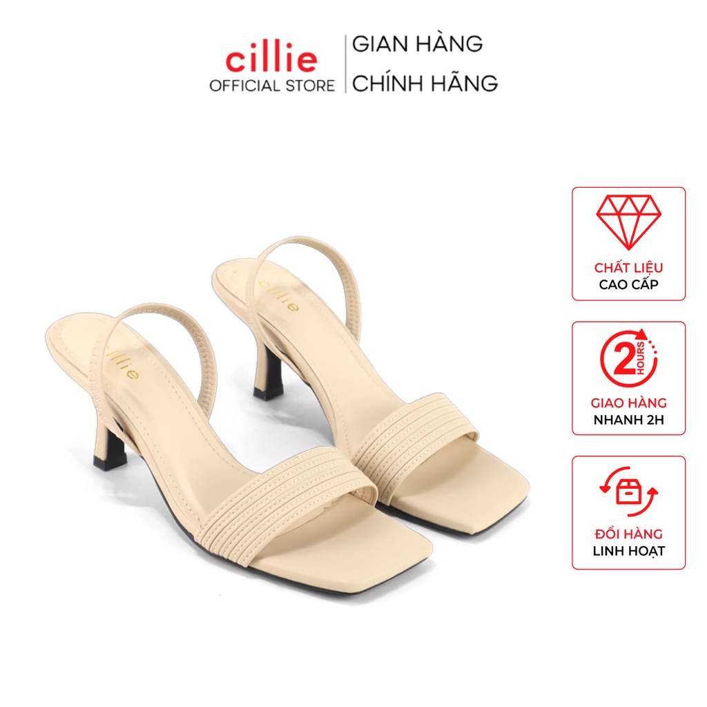 Giày sandal cao gót nữ quai ngang phối chun sau cách điệu gót nhọn tôn dáng đi chơi dạo phố Cillie 1103