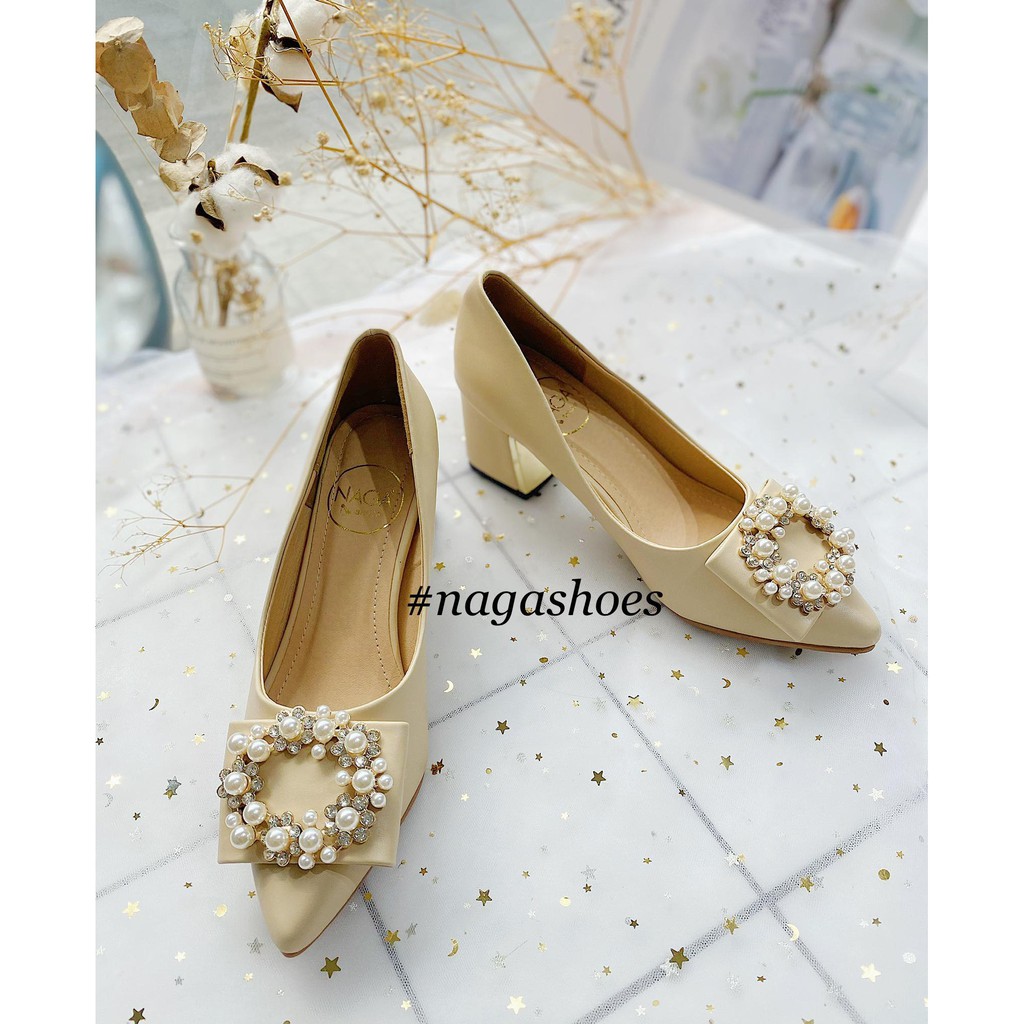 GIÀY CAO GÓT NAGASHOES ĐÍNH VÒNG ĐÁ ĐẾ MẠ VÀNG 5CM NAC178