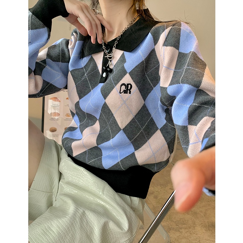 NUZIRO  Áo sweater  dệt kim cổ polo dáng ngắn thời trang mùa thu mới cho nữ