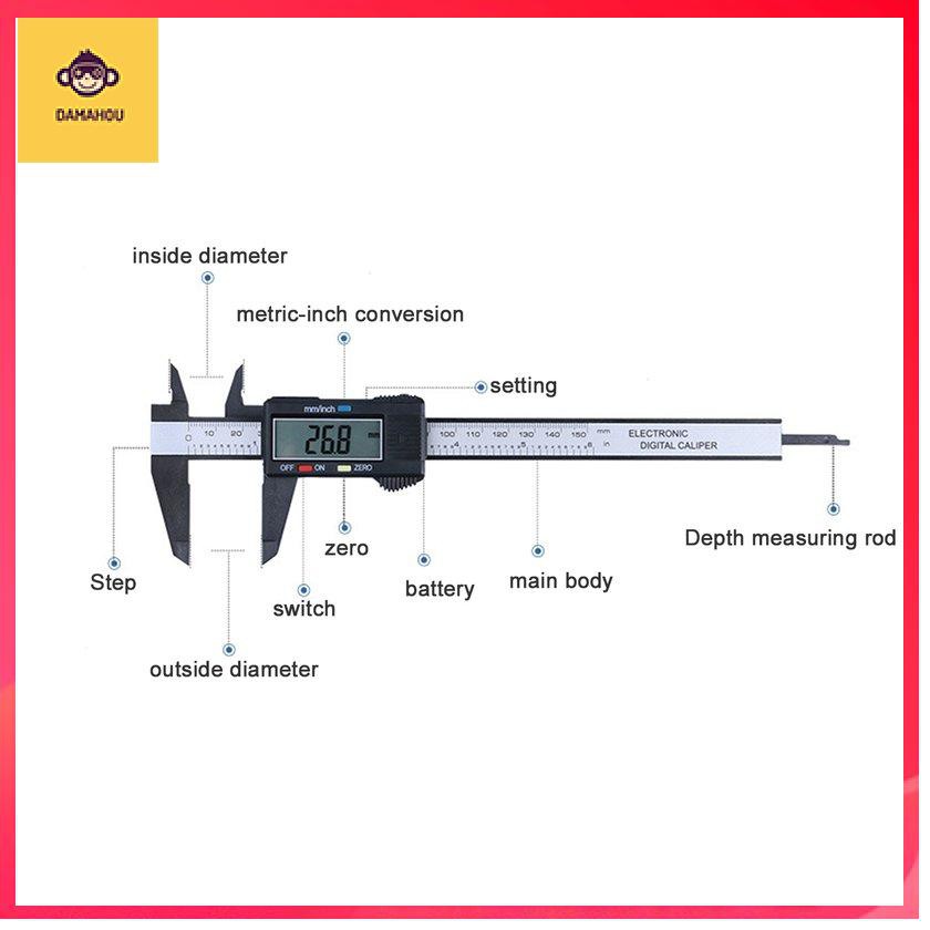 Vật liệu tổng hợp sợi carbon Thước cặp kỹ thuật số 0-150mm Công cụ đo Micrometer