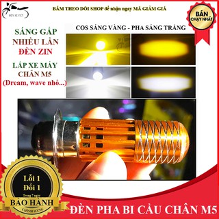 1 đèn pha bi cầu mini cos vàng pha trắng chân M5 lắp Dream và các dòng xe máy chân M5