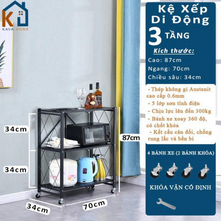 [5 lớp sơn dày gấp đôi thị trường] Kệ để đồ di động KAVA 3/4/5 tầng kệ để lò vi sóng, kệ xếp di động