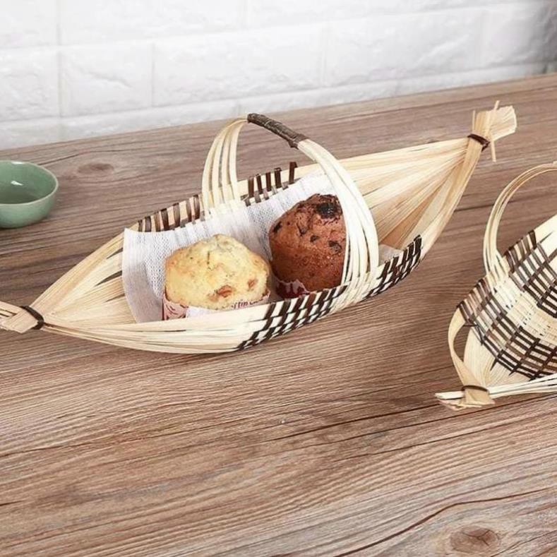 Mẹt Tre dạng thuyền trang trí mâm cỗ trường mầm non giá rẻ