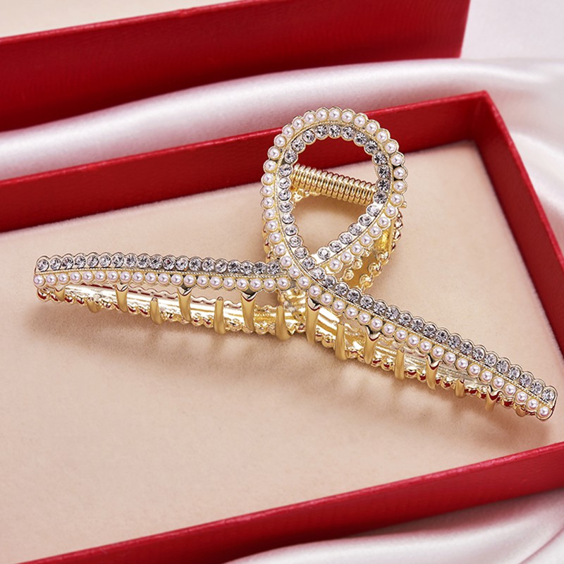 Kẹp Tóc Kim Loại Màu Vàng Đính Đá Lấp Lánh Phong Cách Hàn Quốc Dành Cho Nữ