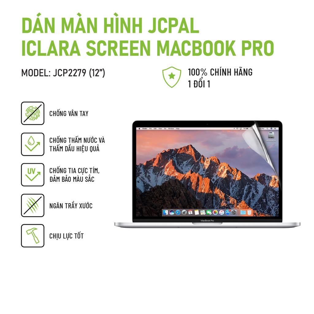 Miếng dán màn hình JCPAL Iclara screen Macbook Pro - 12 inch chống ánh chói, bám vân tay tốt, chống thấm nước