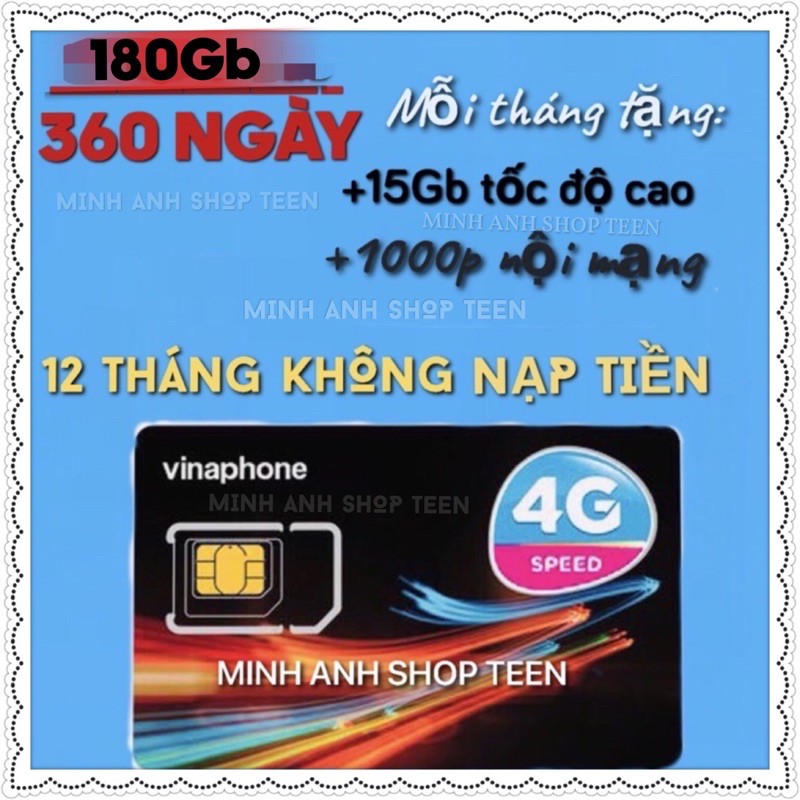 SIM 4G VINA VÀO MẠNG 1 NĂM KHÔNG NẠP TIỀN 60gb-180Gb- 840gb