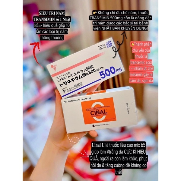 Viên Uống Vitamin C Trắng da, Mờ thâm nám Cinal C 100 viên - Nhật Bản