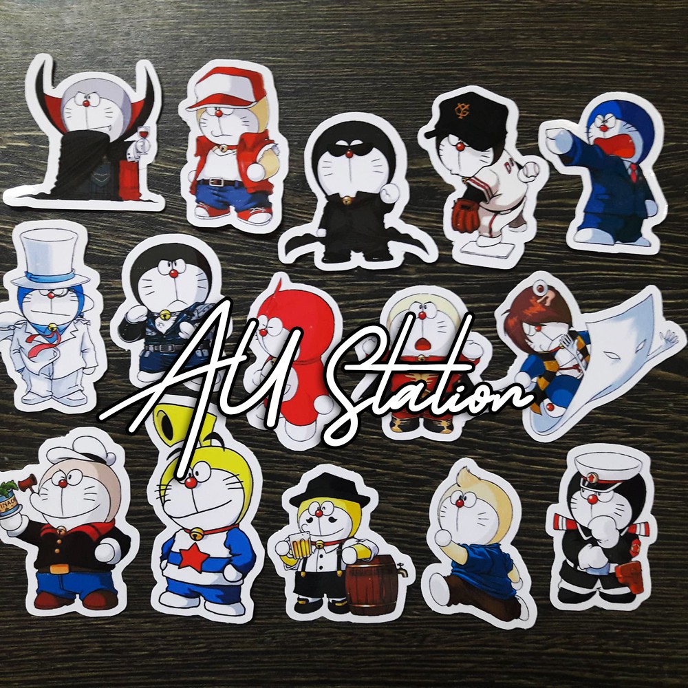 50 miếng decal Sticker DORAEMON Nhựa PVC, không thấm nước, dán nón bảo hiểm, xe, laptop, Vali