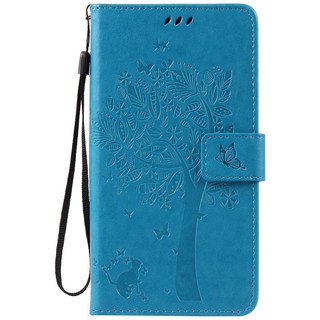 For Huawei Y6II Blue Cat Tree Leather Flip Wallet Stand Case Cover