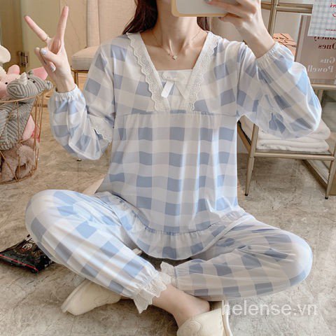 Set Pajamas Áo Dài Tay Cổ Bẻ + Quần Dài Cho Nữ