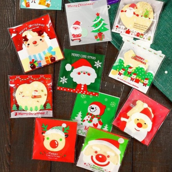 Túi đựng cookie Noel mép dán 10*10cm