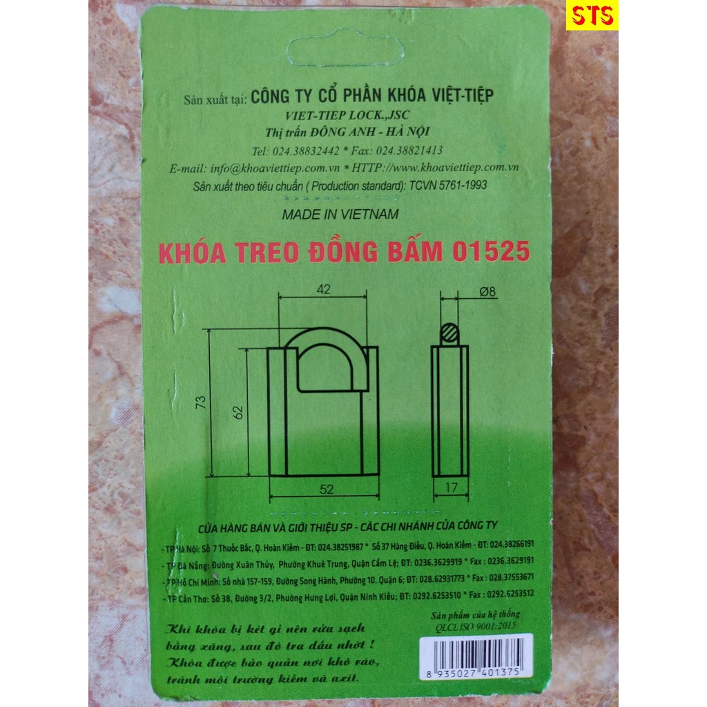 [Hàng chính hãng] - Khóa VIỆT TIỆP - Khóa chống cắt đồng 01525