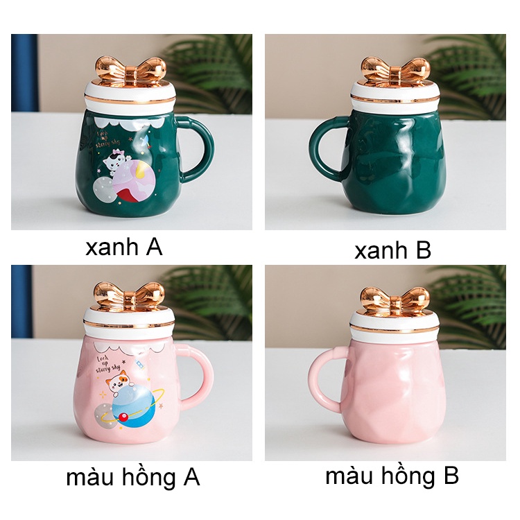 Cốc Uống Nước Bằng Sứ Cỡ Lớn Có Nắp Đậy Kiểu Bắc Âu Sáng Tạo Cốc gốm sứ giữ nhiệt 450ml hình cute Cốc uống trà để bàn làm việc hàng sứ nung cao cấp