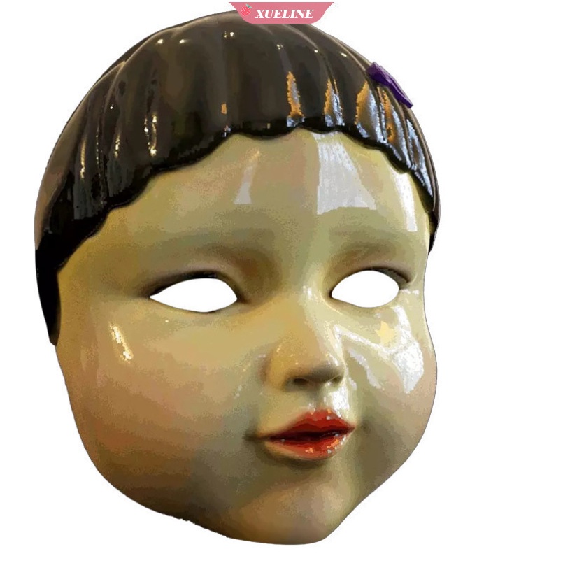 Set đầm áo màu trơn kèm mặt nạ cosplay robot bé gái Squid Game rùng rợn Hàn Quốc 2021 cho trẻ em dịp Halloween