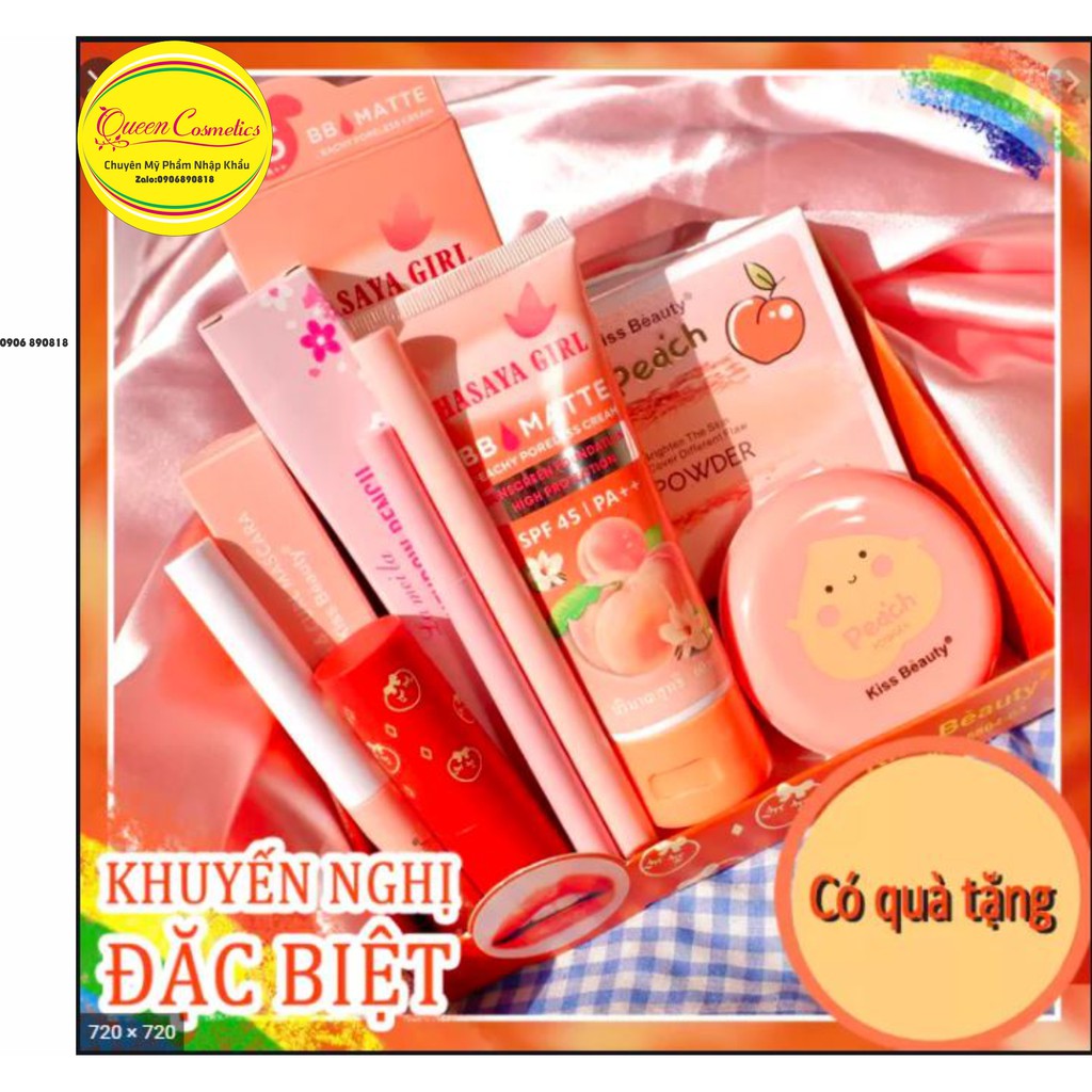 Bộ mỹ phẩm 6 món cơ bản giá tốt - (Kem BB + phấn trang điểm+ chì kẻ mày đen + kẻ mắt + mascara + Sơn bóng)