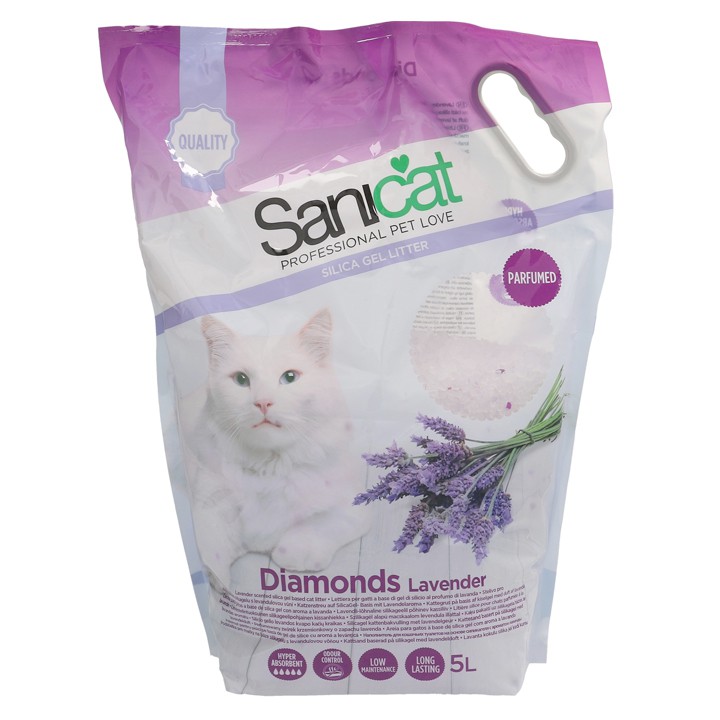 Cát vệ sinh thủy tinh cho mèo SaniCat Diamonds Lavender 5L hương hoa oải hương