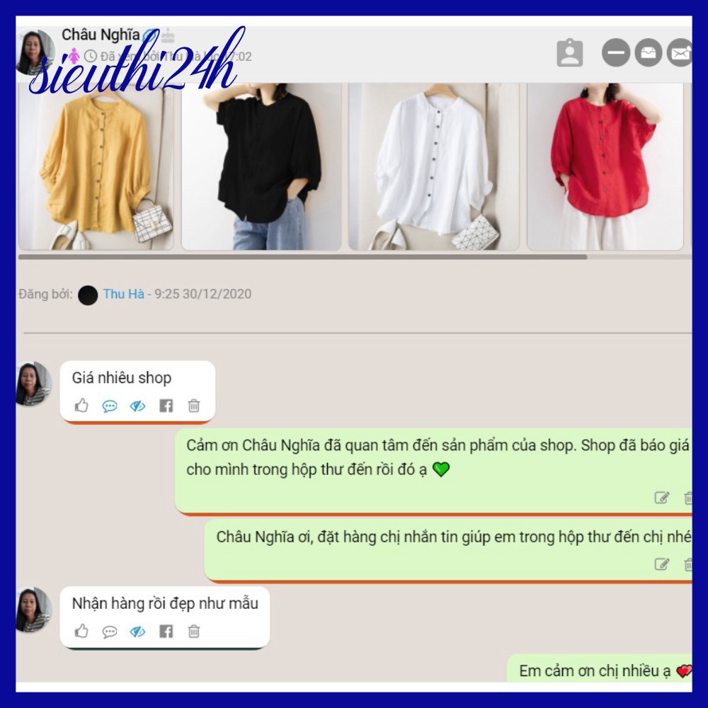 Sơ mi kiểu nữ bigsize cổ tàu Siêu thị 24 giờ, chất liệu mềm mát, form rộng che khuyết điểm SMH.34 | BigBuy360 - bigbuy360.vn