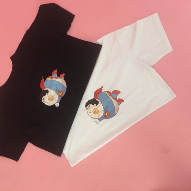 Áo thun superman béo phì ( trắng Đen)