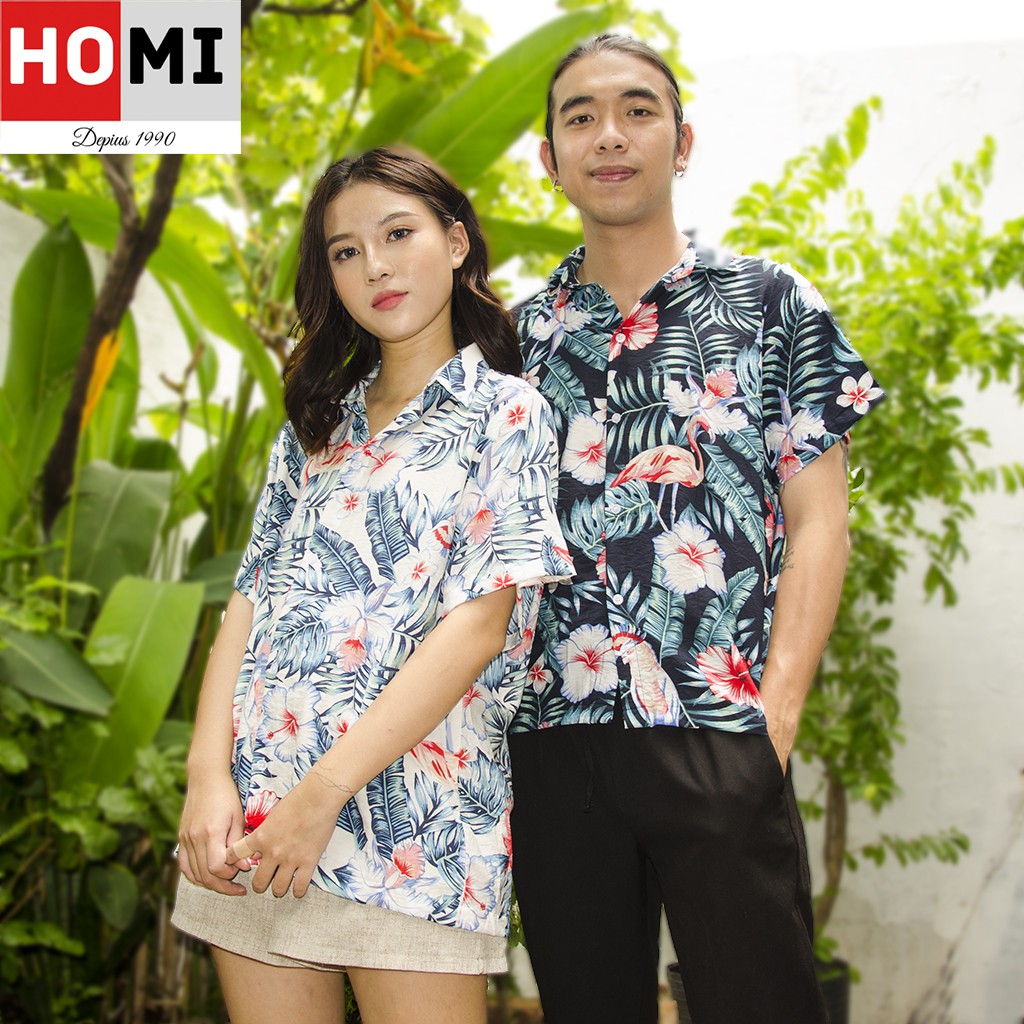 ÁO SƠ MI HỌA TIẾT HOA LÁ ĐI BIỂN ĐŨI TƠ HOMI FASHION MAU TRẮNG/VANG/ĐEN