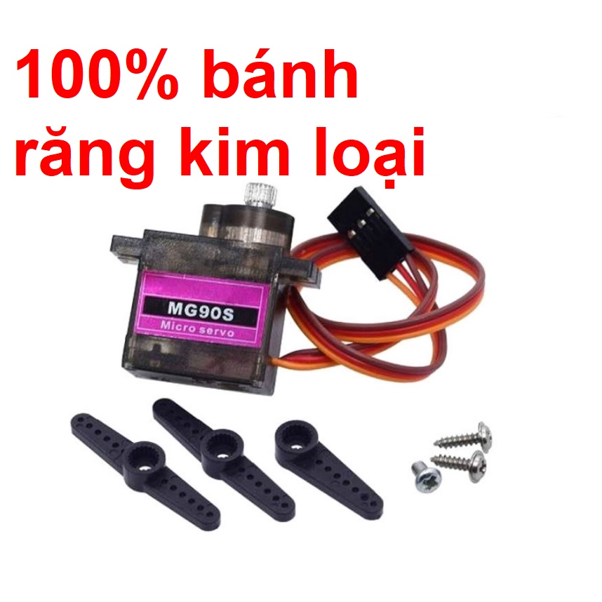 Động cơ Servo kim loại MG90S 180 độ nhản tím 100% và 50% bánh răng loại cho xe tàu, máy bay đồ chơi điều khiển từ xa