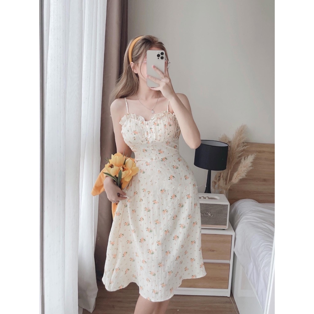 Đầm Hai Dây Hoa  Kết Hợp Áo Khoác Cadigan Len Xốp Cùng Màu HT50 HaLuu Store Thích Hợp Cho Nữ