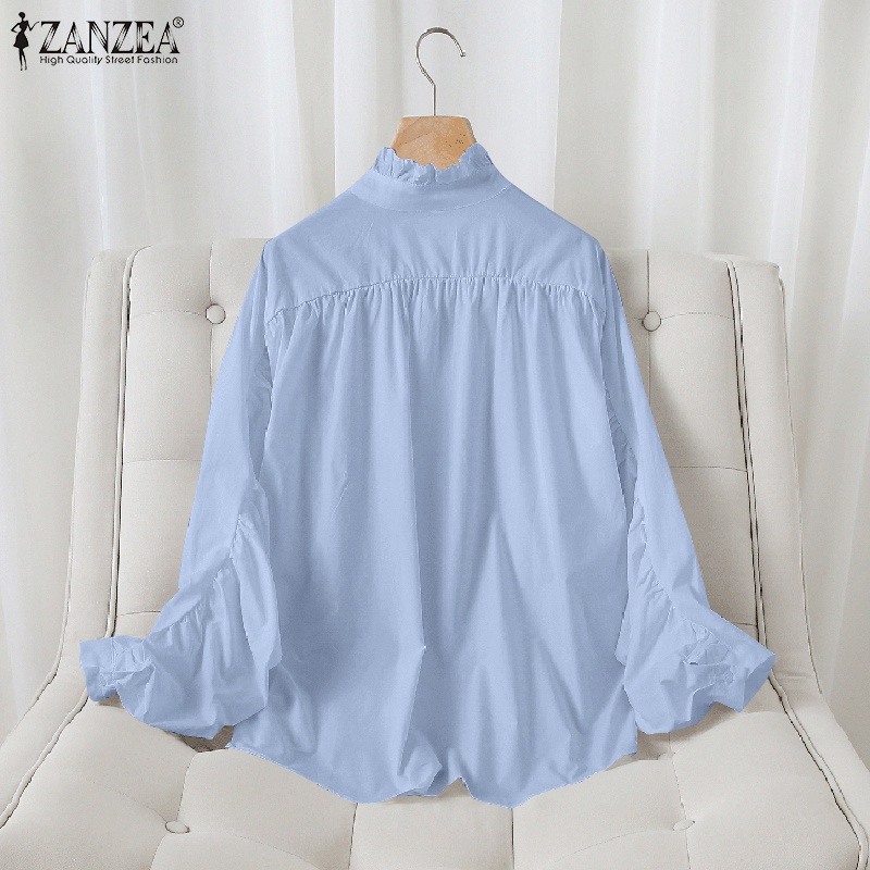 Áo sơ mi Zanzea cổ đứng tay dài trang trí nút đơn giản dành cho nữ