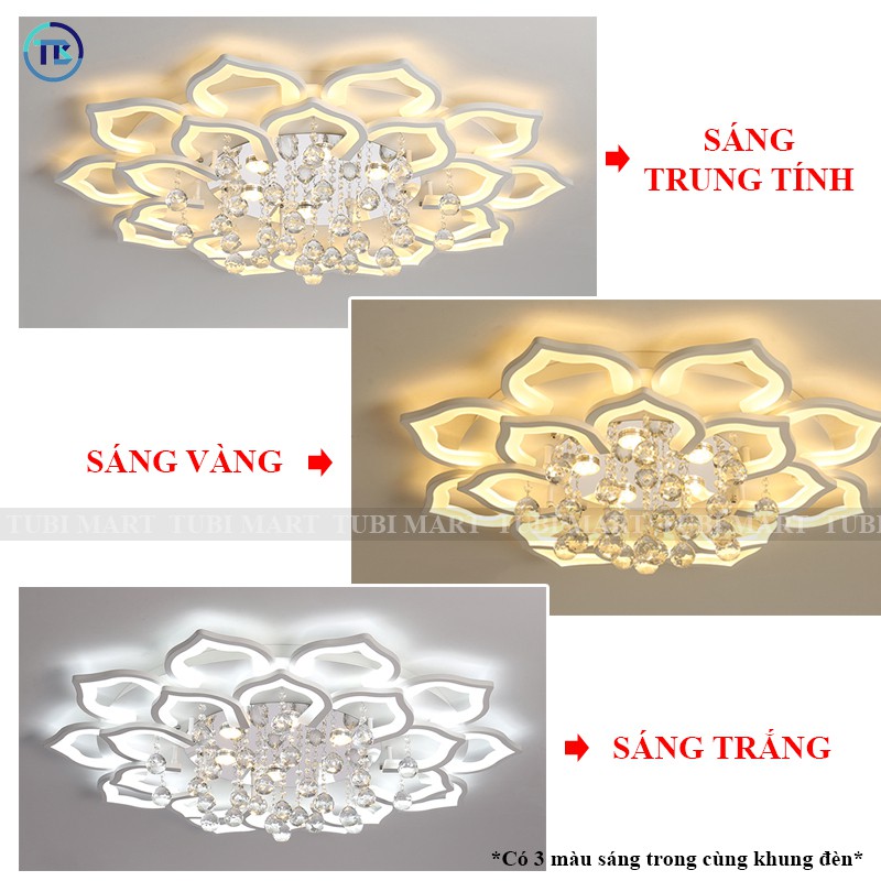 Đèn Ốp Trần Pha Lê 16 Cánh – Đèn Áp Trần Trang Trí Phòng Khách, Gồm 3 Chế Độ Ánh Sáng, Có Điều Khiển Từ Xa - TB08