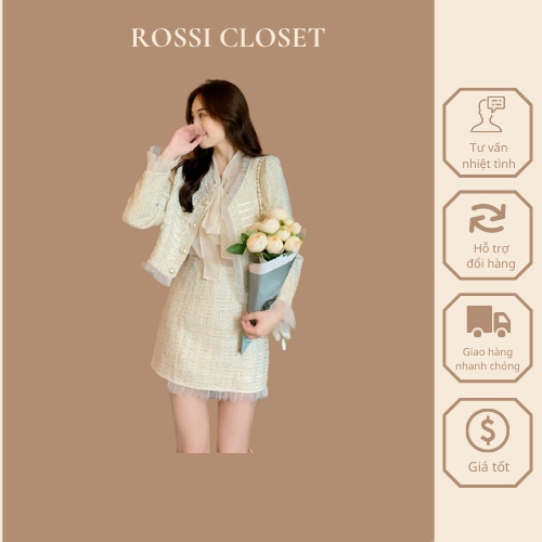 Set dạ tweed phối ren siêu xinh phong cách tiểu thư hàng Quảng Châu cao cấp_hàng ORDER