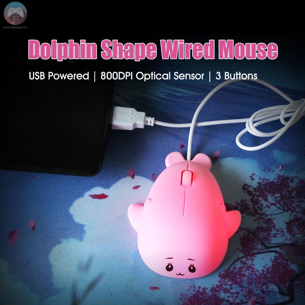 Ê Dolphin Shape Wired Mouse Cute Mini Laptop Mouse 800 DPI Optical Sensor/3 Buttons/Ergonomic Design/USB Powered Computer Mice for Windows PC Laptop Gamers Office/Home use