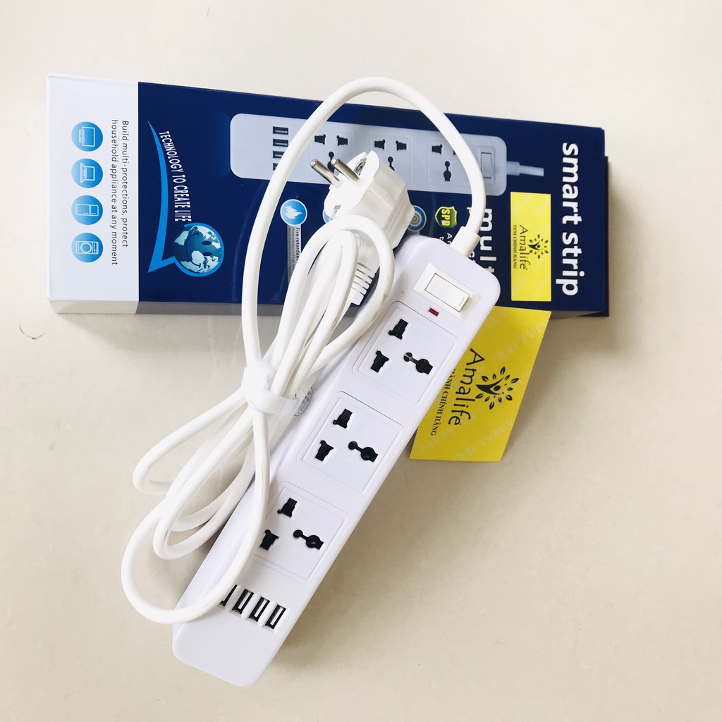 Ổ Cắm Điện Đa Năng JW301 Có 4 Cổng USB Sạc Điện Thoại Tối Đa 12W và Ổ Điện Chịu Tải 2500W Dây Nối Dài 2M Chọn Màu