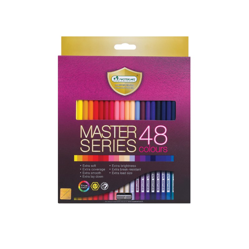 Bút chì màu 48 màu Master Art Series cao cấp, bút chì màu hộp giấy gỗ tự nhiên tặng kèm chuốt chì (Thái Lan)