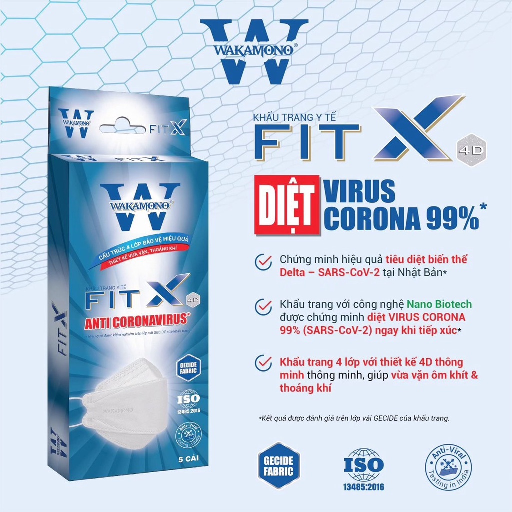 Hộp 5 cái Khẩu trang 4D WAKAMONO FIT X