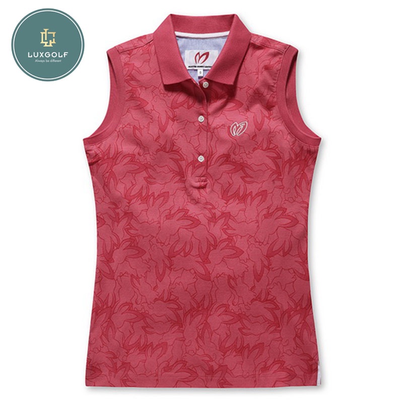Áo golf nữ sát nách Master Bunny hồng đậm hoa văn chìm