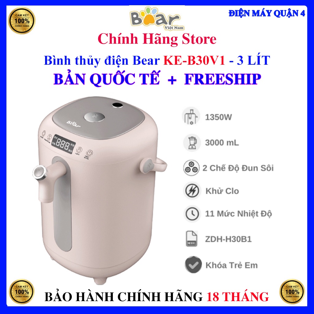 Bình thủy điện Bear KE-B30V1, Bảo hành 18 tháng