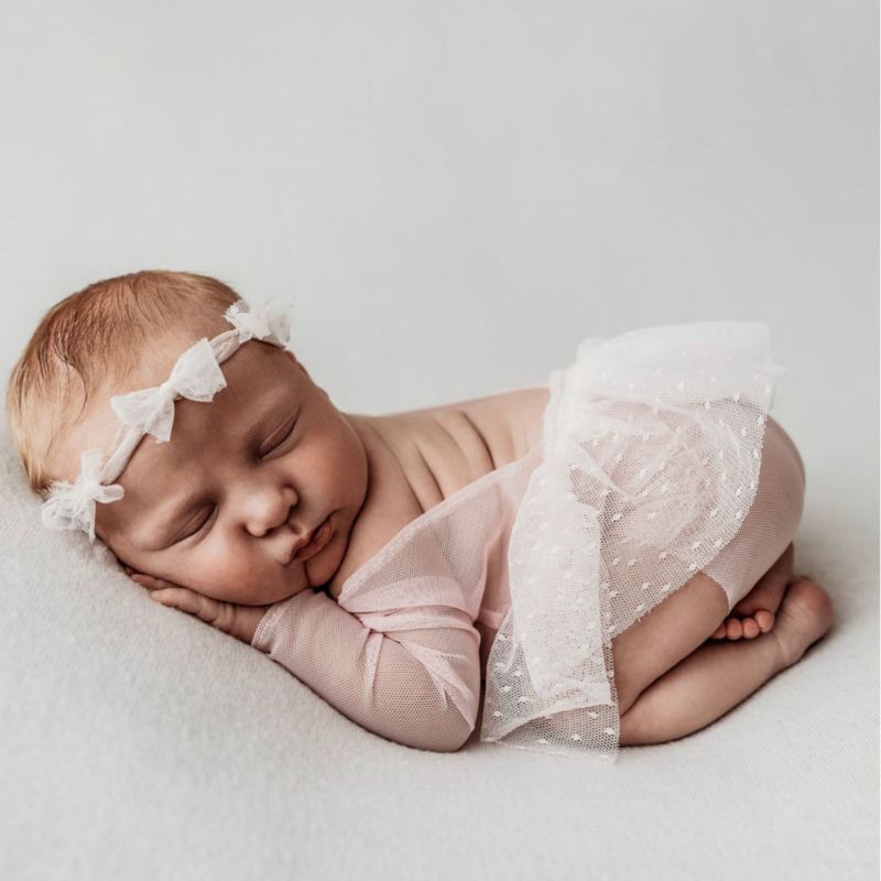 Mary☆Newborn Lace Romper+Baby Headband Photo Clothing Photography Props Shower Gift