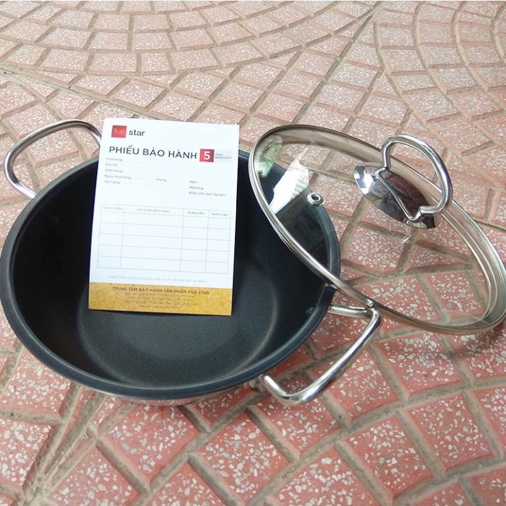 Nồi inox 3 đáy kho cá thịt chống dính bếp từ Fivestar nắp kính