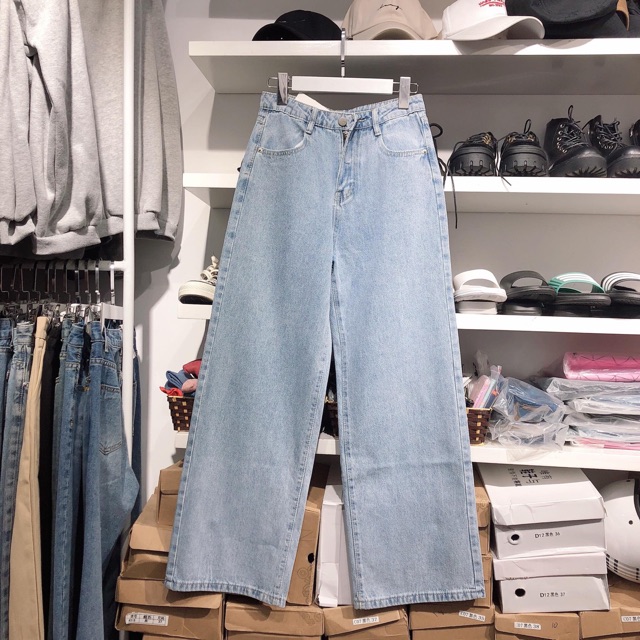 Ảnh thật quần jean ống rộng trơn basic UNISEX
