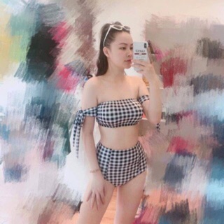 Bikini đồ bơi caro cột nơ tay
