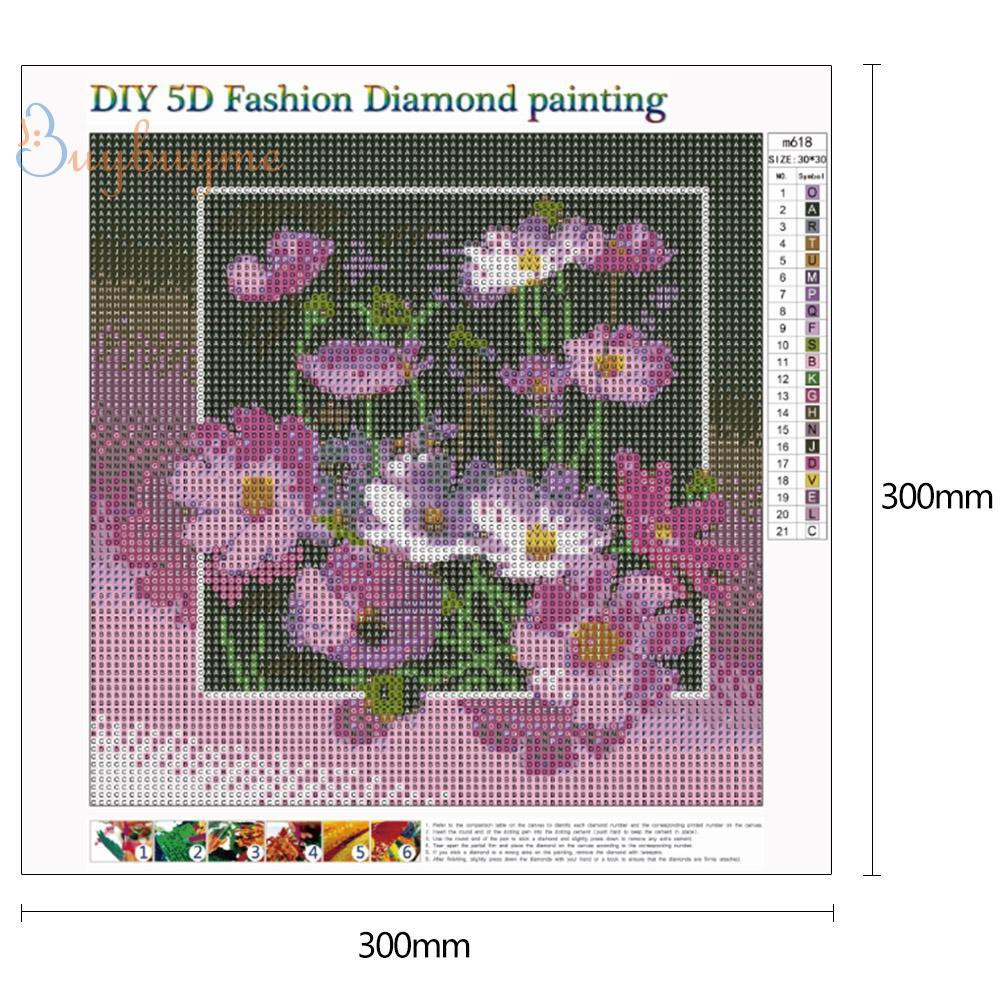 Bộ tranh đính đá 5D tự làm họa tiết hoa màu hồng