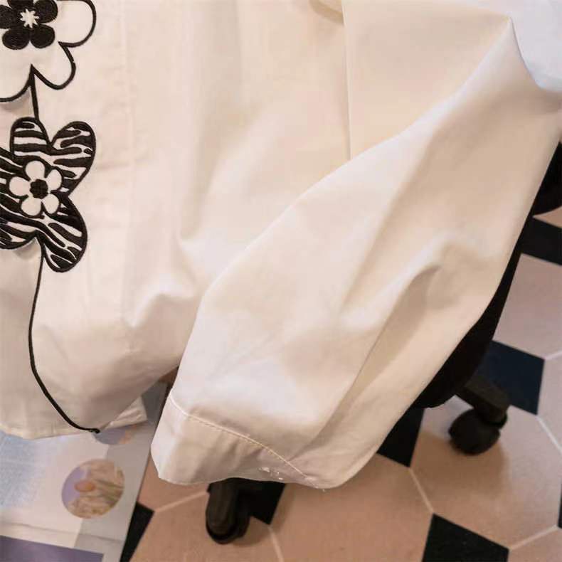 Áo Sơ Mi Dáng Rộng Thêu Hoa Kiểu Hồng Kông Dễ Thương Thời Trang Xuân Thu Cho Nữ