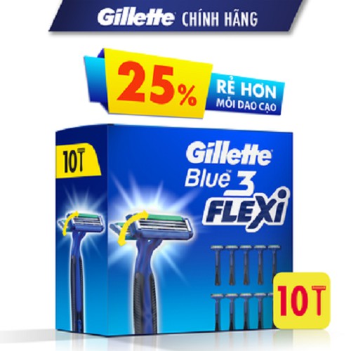 Hộp 10 Dao Cạo Râu Gillette Râu Dùng 1 Lần Gillette Blue 3 Flexi