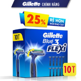 Hộp 10 Dao Cạo Râu Gillette Râu Dùng 1 Lần Gillette Blue 3 Flexi