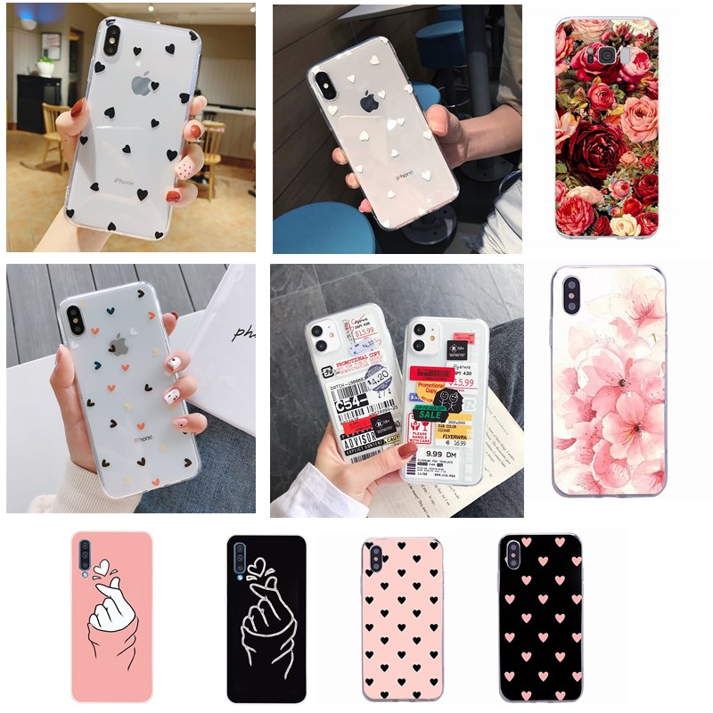 Ốp điện thoại TPU trong suốt in họa tiết trái tim xinh xắn thích hợp cho iphone 11 Pro Max 5 5S 6S 7 8 Plus
